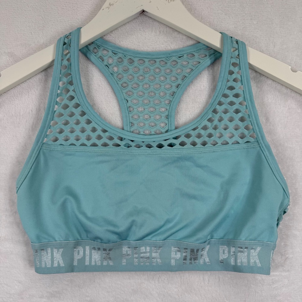 Victorias Secret PINK Ultimate‎ Unlined Mesh Racerback Sports Bra Aqua Blue M